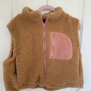 Arula Tan Sherpa Vest with Pink Details